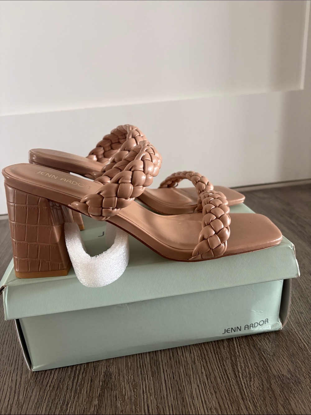 Jenn Ardor Taupe Braided Block Heel Sandals